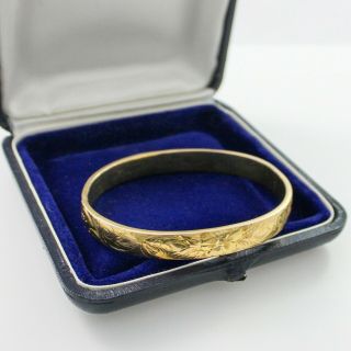 Antique Vintage Art Nouveau 18k Yellow Gold Etruscan Wedding Bangle Bracelet