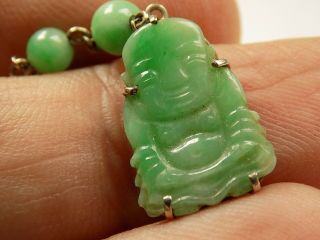 VINTAGE CHINESE HAND CARVED GREEN JADE BUDDHA PENDANT WHITE METAL SETTING 3