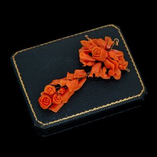 Antique Vintage Georgian 18k Rose Gold Carved Salmon Coral Pin Brooch Pendant