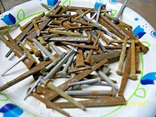 80 Plus - Orig.  Assorted Size,  Antique,  Square Steel Nails,  Old Barn Find 3