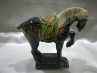 Estate Vintage Chinese Tang Sancai Porcelain Glazed Black Horse