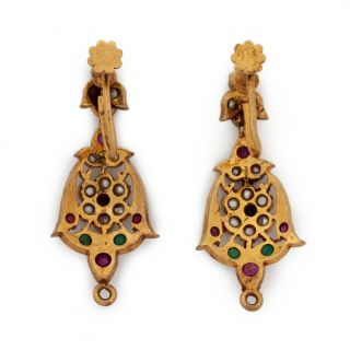 Antique Vintage Nouveau 14k Gold Mughal Emerald Ruby Seed Pearl Dangle Earrings 4