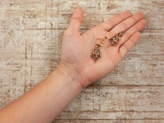 Antique Vintage Nouveau 14k Gold Mughal Emerald Ruby Seed Pearl Dangle Earrings 5