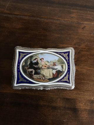 Antique 19th C German Enamel Solid Silver Snuff Box Case 17th C Drees Painting