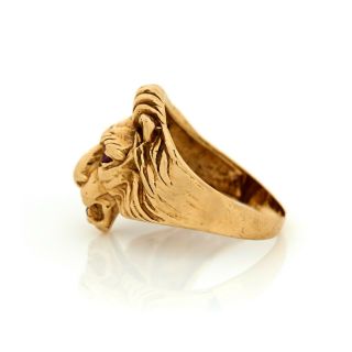 Antique Vintage Art Deco 14k Yellow Gold Ruby Lion Figural Mens Band Ring S 8.  75 3