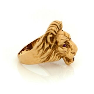 Antique Vintage Art Deco 14k Yellow Gold Ruby Lion Figural Mens Band Ring S 8.  75 5