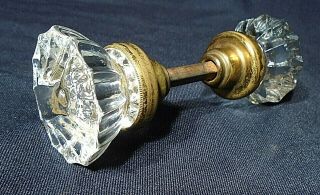 ANTIQUE GLASS DOOR KNOB SET WITH SHAFT - - PRETTY STAR DESIGN - - COND 2