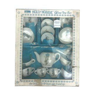 Vintage 1970 Holly Hobbie Chilton Toys Porcelain Toy Sized China Tea Set