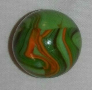 Vintage Cac Glass Marble.  667 " Christensen Agate Striped Opaque Electric Green