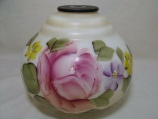 Vintage Gwtw Milk Glass Oil Lamp Body Part Hand Painted Rose Flowers W/adapter