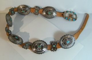 Southwestern Silver & Turquoise Concho Belt Vintage