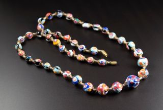 Vintage Graduated Venetian Murano Glass Millefiori Bead Necklace
