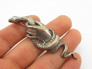 Vintage Sterling Silver 925 Snake & Hand Brooch Pin