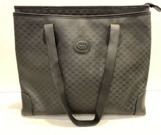 Vintage 80’s Gucci Shopping Bag Gg Monogram Logo Tote Handbag Black