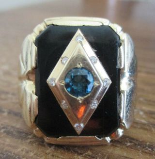 Antique Vintage Mens Art Deco Black Onyx 10k Solid Gold Ring 8 - 9 Grams