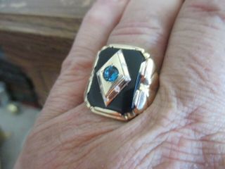 Antique Vintage Mens Art Deco Black Onyx 10k Solid Gold Ring 8 - 9 Grams 2