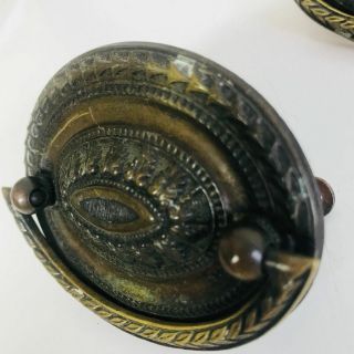 Vintage Large Figural Brass Ring Drawer Pull Brass Knob Oval 3