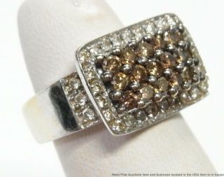 1.  50ctw White Diamond Natural Fancy Cognac 18k Gold Ring Ladies Vintage Fashion 10