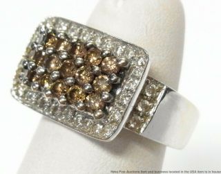 1.  50ctw White Diamond Natural Fancy Cognac 18k Gold Ring Ladies Vintage Fashion 8