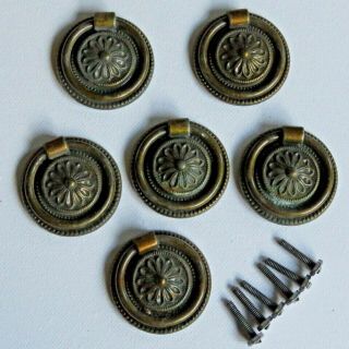 Vintage Antique Brass Drawer Handle Pull Round Reclaimed Salvaged 6 Available