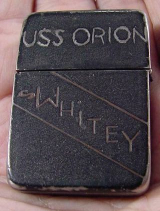 Wwii Black Finish 4 Barrel Engraved Park Lighter Uss Orion