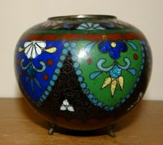 Antique Japanese Meiji Cloisonne Small Tripod Vase Pot