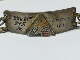Wwii Us Military Enameled Bracelet W/ 1st Armored Division Insignia Germany 1945