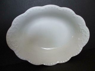 Antique White Ironstone Johnson Brothers Embossed 9 1/2 " Oval Serving Bowl