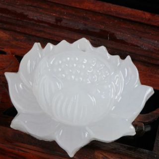 Chinese Pure Natural White Jade Hand - Carved Lotus Flower Pendant