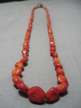 Rare Longer Vintage Navajo Chunky Coral Sterling Silver Necklace Old