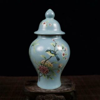 China Famille Rose Porcelain Jar Hand - Painted Flowers Bird Vase W Qianlong Mark