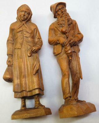 Vintage Wood Carving Man & Woman Couple Figures Detail German Or Swiss ?