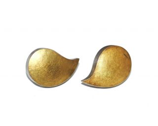 Early Petra Class Modernist Sterling 22k Gold Hollow Formed Earrings,  Vtg 90s