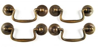 4 Ant.  Style Brass Swan Neck Bail Pull Drawer Cabinet Handles 2 - 3/4 " Cntr H43