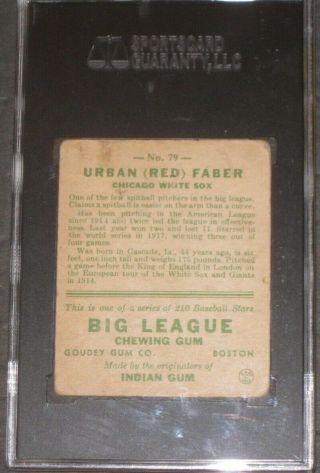 1933 Goudey URBAN (RED) FABER Baseball Card 79 SGC 30/2 GOOD Chicago White Sox 3
