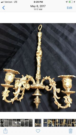 Antique Victorian Gilt Bronze Ormolu Three Light Candle Candelabra