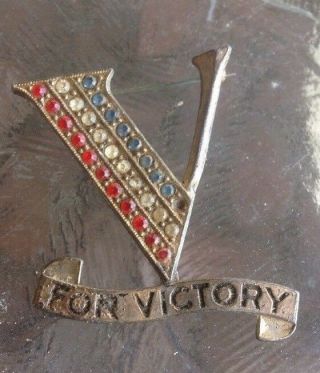 V For Victory Vintage Wwii Red White Blue Sweetheart Brooch Pin Rhinestones Flaw