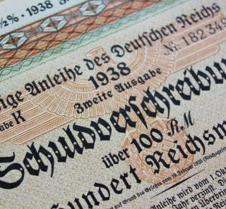Rare 100 RM German War Bond Reichs Eagle (CV: $299.  95) - UNCANCELLED 3