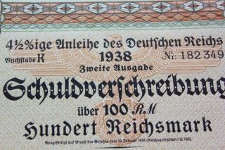 Rare 100 RM German War Bond Reichs Eagle (CV: $299.  95) - UNCANCELLED 4