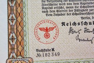Rare 100 RM German War Bond Reichs Eagle (CV: $299.  95) - UNCANCELLED 5