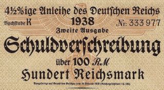 Rare 100 RM German War Bond Reichs Eagle (CV: $299.  95) - UNCANCELLED 6