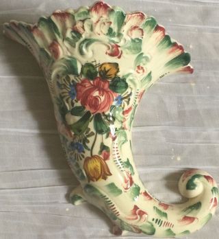 Antique Hand Painted Italian Majolica Porcelain Floral Wall Pocket 2