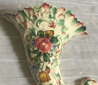 Antique Hand Painted Italian Majolica Porcelain Floral Wall Pocket 3