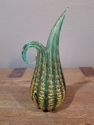 Ercole Barovier Vintage Gold And Green Murano Glass Pitcher