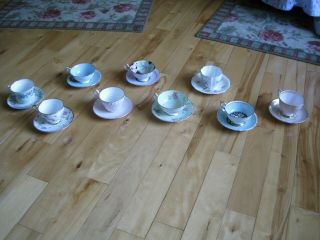 9 Vintage English Bone China Tea Cups With Saucers