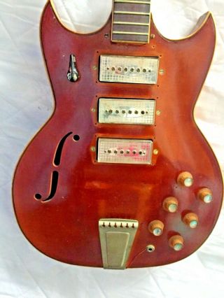 Old Vintage Early Unusual Semi Hollow Body Electric Guitar Mop Inlay Unique Rare