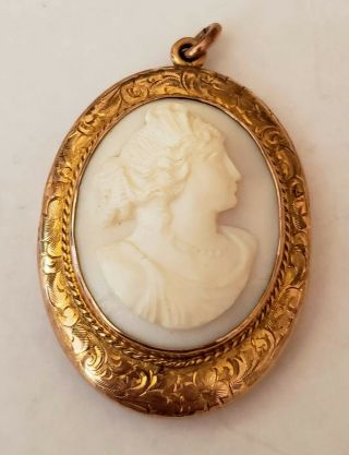 Vintage 1913 10k Yellow Gold Shell Cameo Locket Engraved Cleve Van Dyke