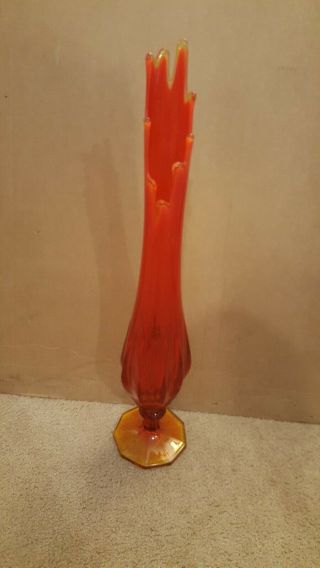 Vintage Mid - Century Orange Flaming Large Flame Vase 1960s Deco 23 1/2 "