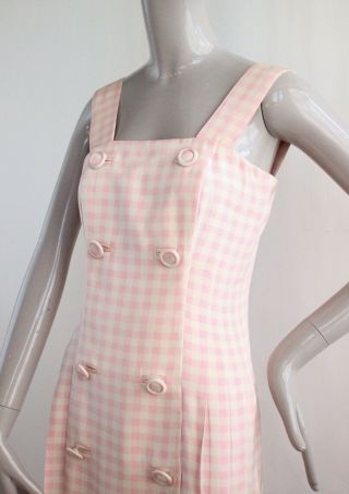 VTG S/S 94 Gianni Versace Couture Pink & Ivory Silk Gingham Dress Safety Pin Col 3