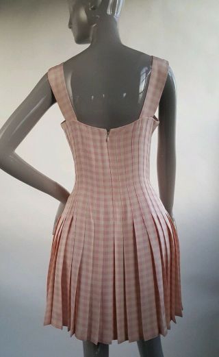 VTG S/S 94 Gianni Versace Couture Pink & Ivory Silk Gingham Dress Safety Pin Col 6